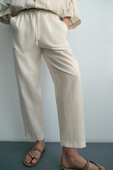 Zara ELASTIC WAISTBAND PANTS - Light beige