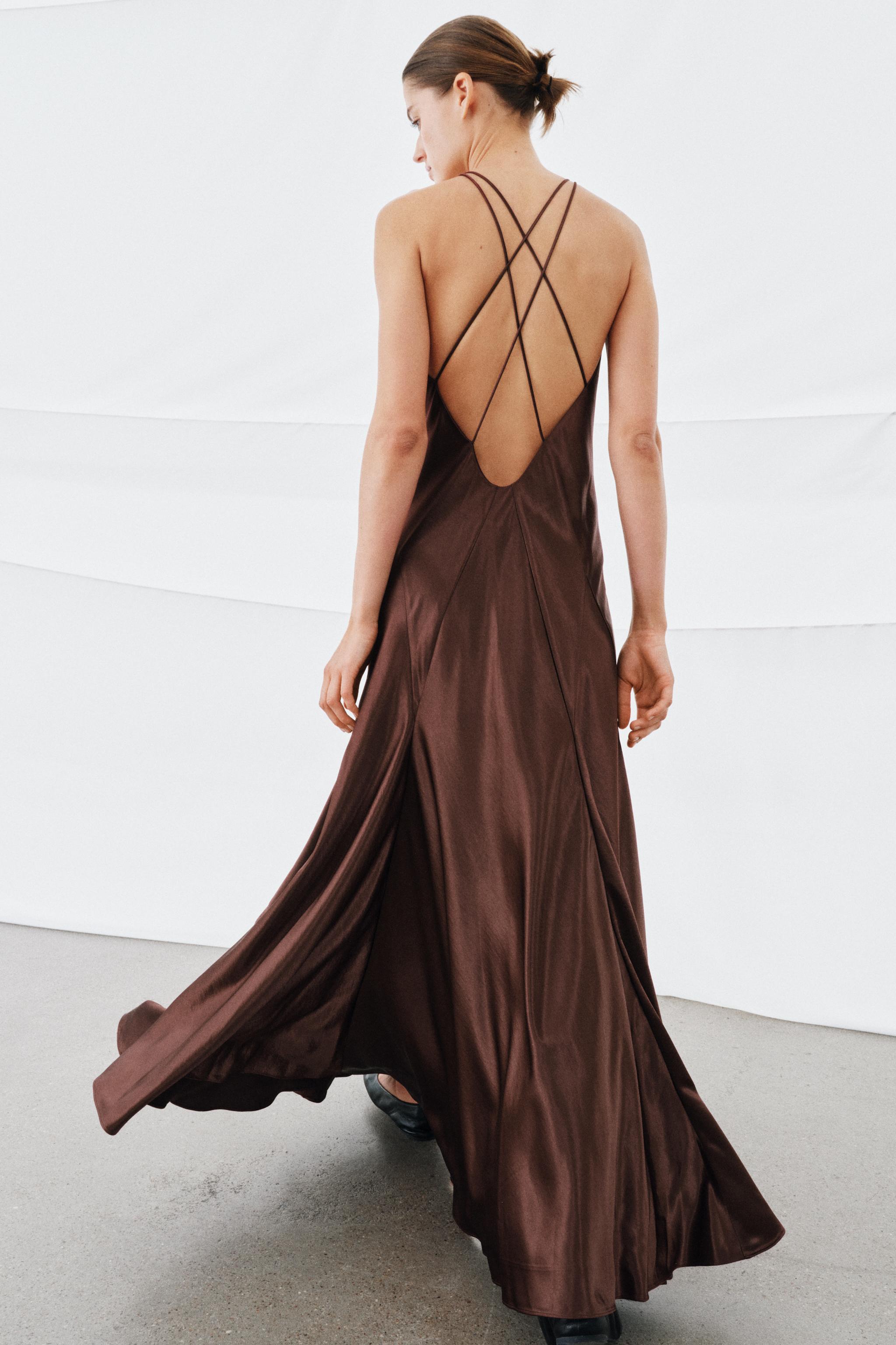 VOLUMINOUS SATIN LONG DRESS - GARNET | ZARA United States VOLUMINOUS SATIN LONG DRESS - GARNET | ZARA United States