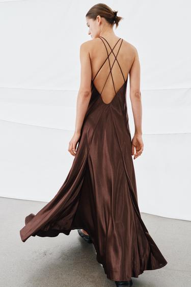 VOLUMINOUS LONG SATIN DRESS - GARNET by Zara