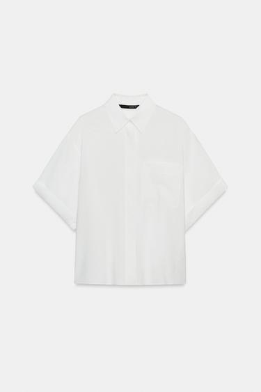 Zara FLOWY POCKET SHIRT - White