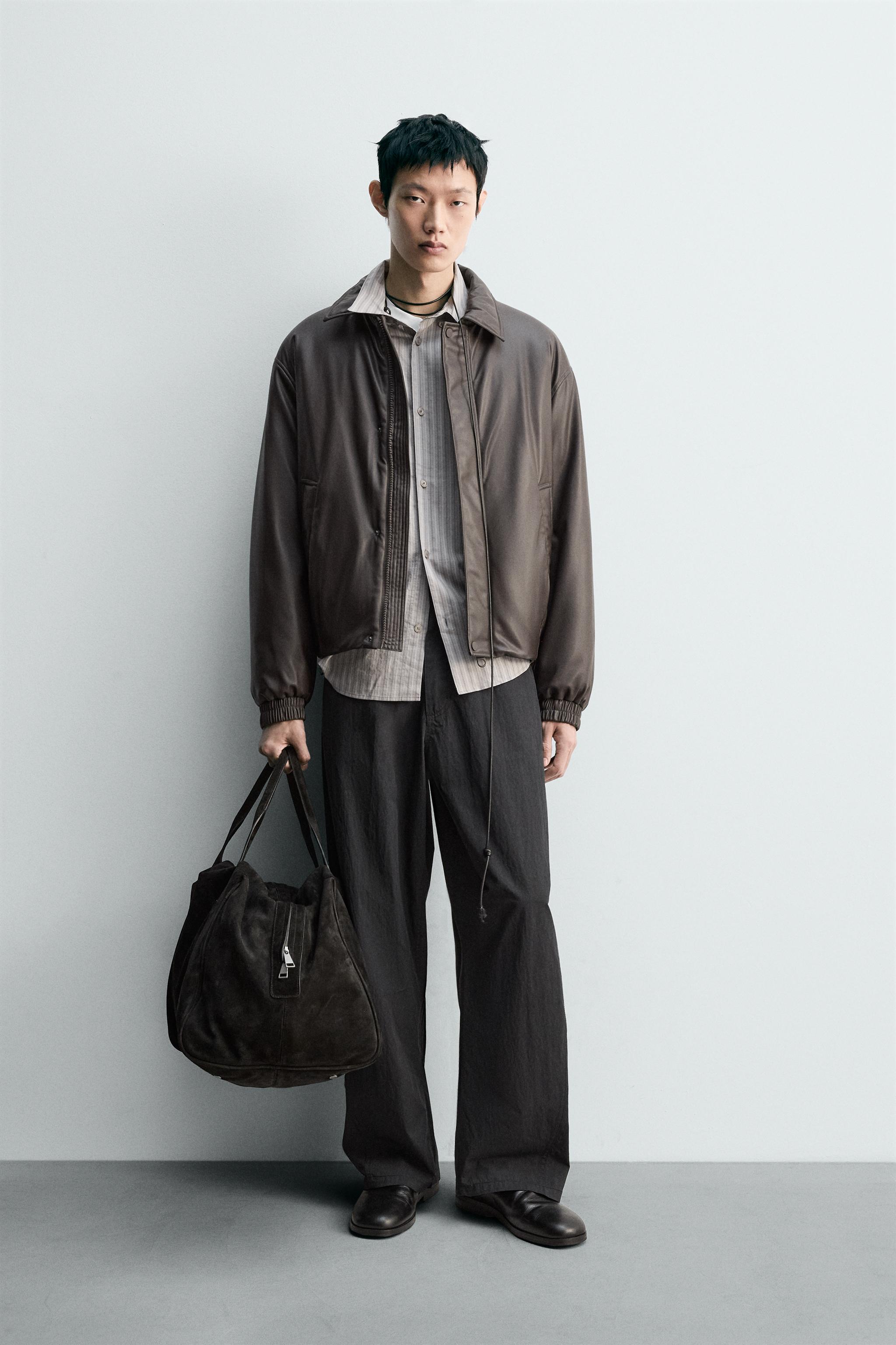 リラックスフィット フェイクレザージャケット - ダークブラウン