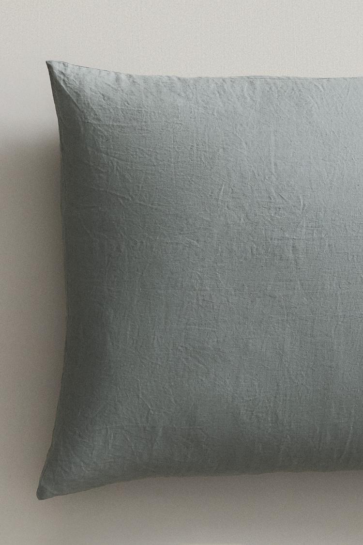 XXL FADED LINEN THROW PILLOW COVER (140 G/M²) — Gray / Blue