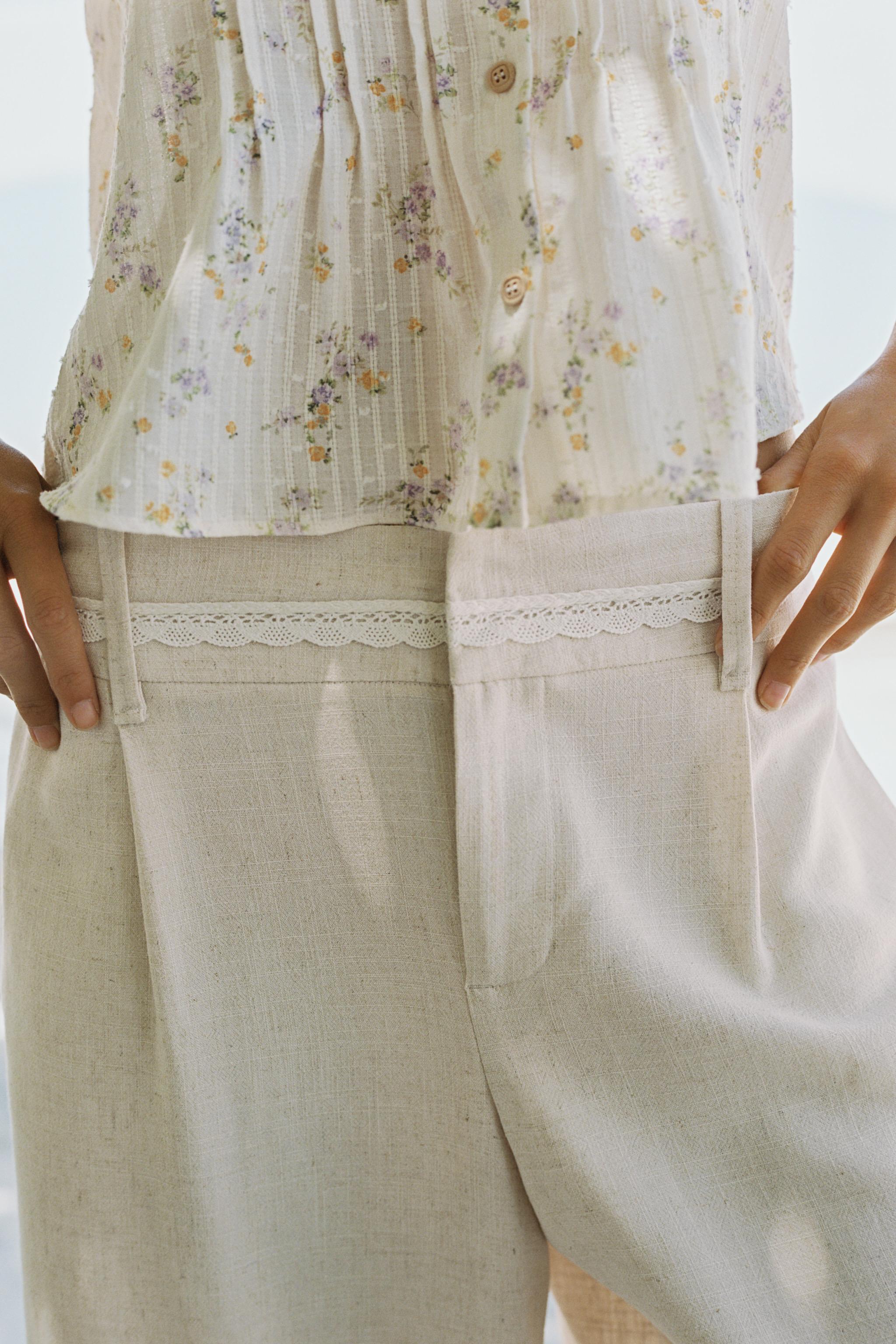 Женские шорты Zara LONG LINEN LACE TRIM SHORTS — фото 2