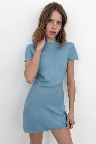 Zara OPEN BACK MINI DRESS - Light blue