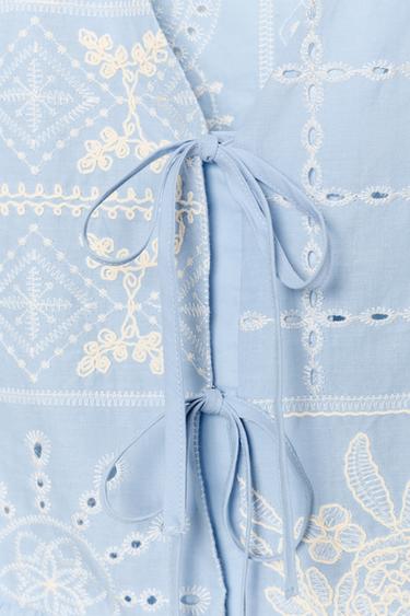 BLOUSE WITH CUTWORK EMBROIDERY AND BOWS - Light blue by Zara - Image 8