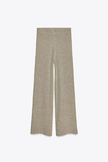 WIDE-LEG CROPPED KNIT TROUSERS - SAND/BROWN by Zara - Image 0