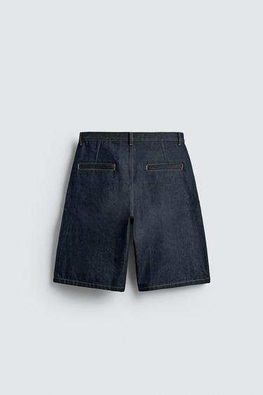 PLEATED RELAXED FIT DENIM BERMUDA SHORTS - Blue by Zara - Image 6