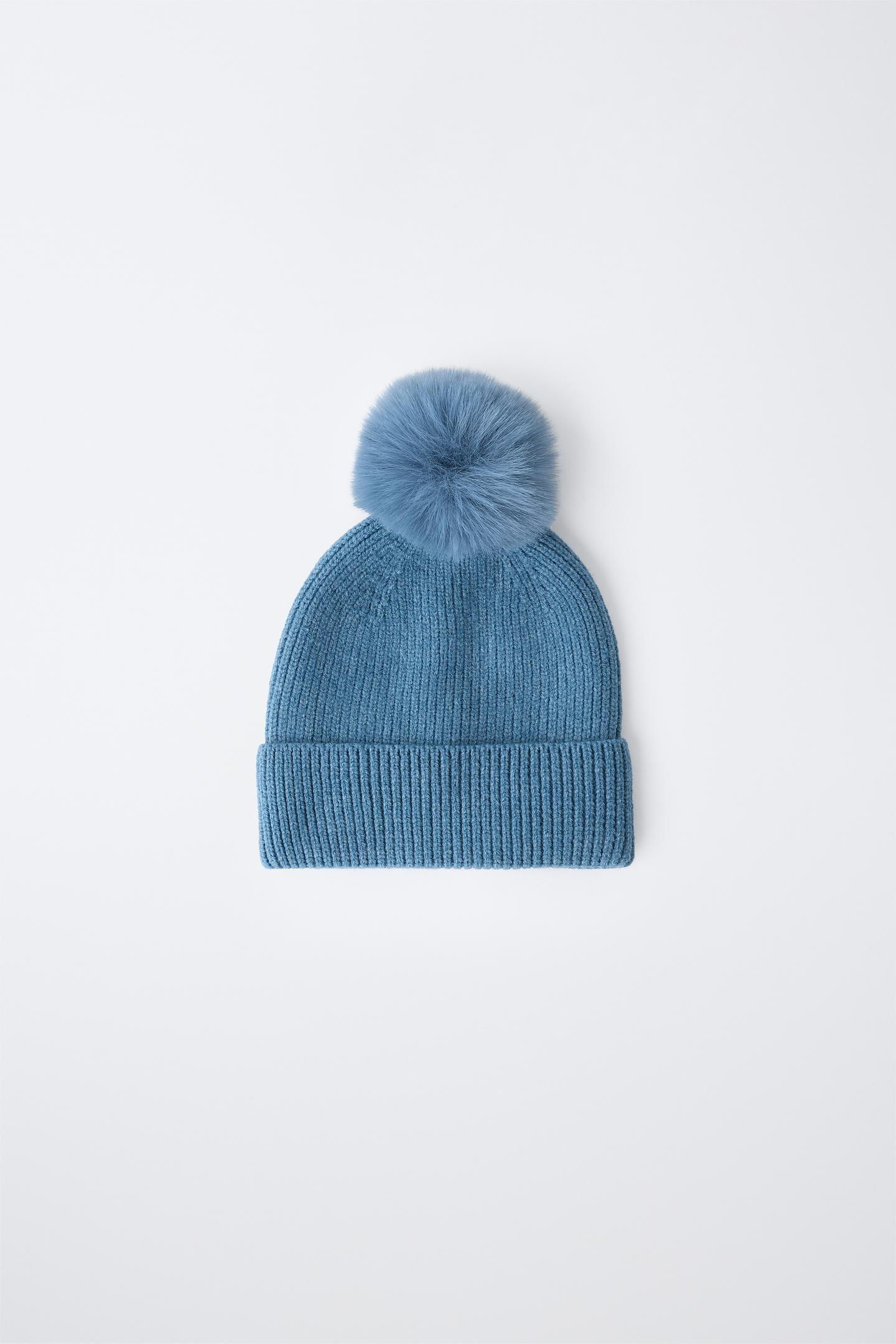 Детская шапка Zara Pompom Knit Beanie, цвет: Светлый синий