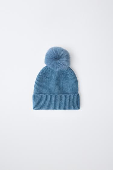 POM-POM KNIT BEANIE — Light petrol blue 1