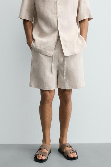 BERMUDASHORTS RELAXED FIT AUS 100 % LEINEN - Hellbeige von Zara
