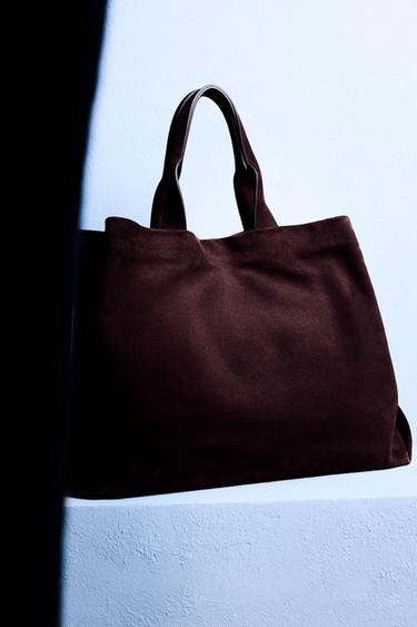 LEATHER SHOPPER BAG - LIMITED EDITION - Burgundy Red by Zara