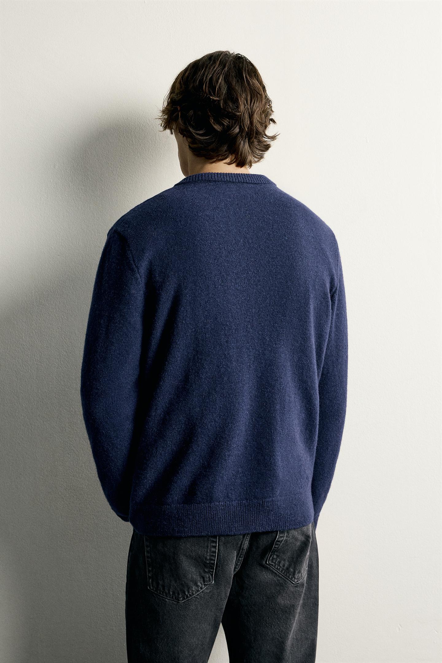 Мужской кардиган Zara Wool Blend Regular Fit, цвет: Синий — фото 3