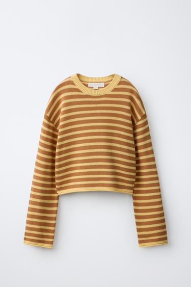 GESTREEPTE TRICOT TRUI - geel van Zara