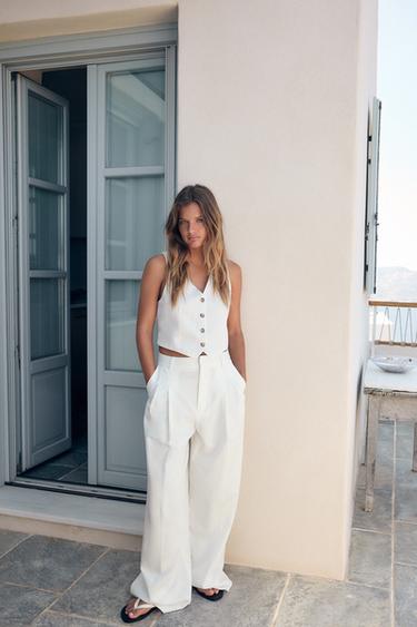 Zara PLEATED PANTS - Ecru