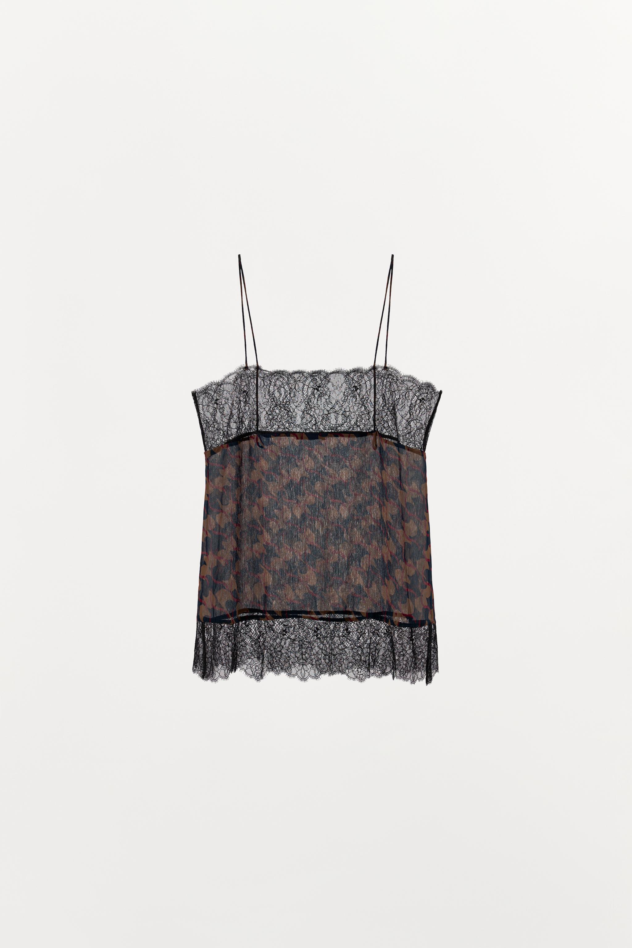 TOP IMPRIMÉ 100% VISCOSE ET DENTELLE