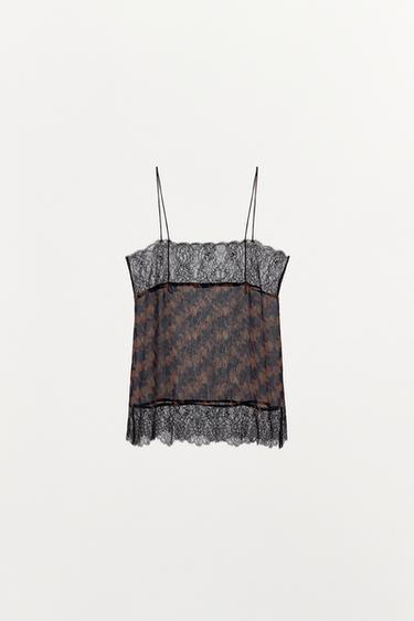 100% VISCOSE PRINTED LACE TOP - navy by Zara - Image 5