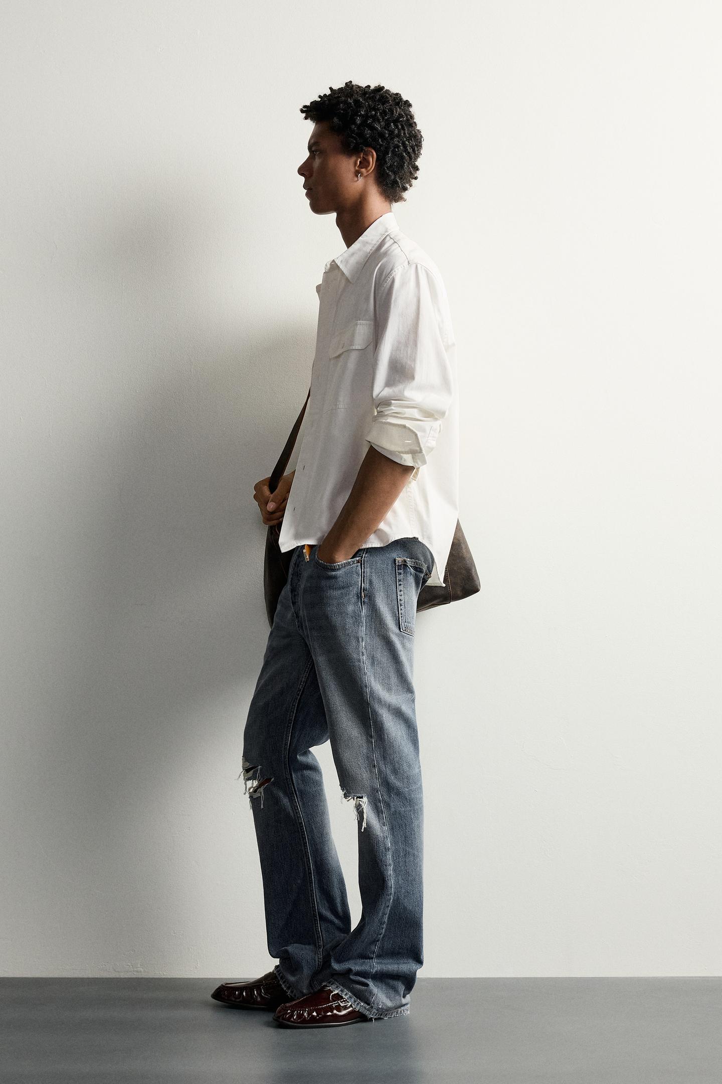 Мужская рубашка Zara Relaxed Fit Pocket, цвет: Белый — фото 4