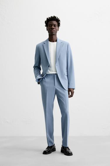 КОСТЮМНЫЙ ПИДЖАК ИЗ РЕЛЬЕФНОЙ ТКАНИ — НЕБЕСНО-ГОЛУБОЙ от Zara — изображение 0