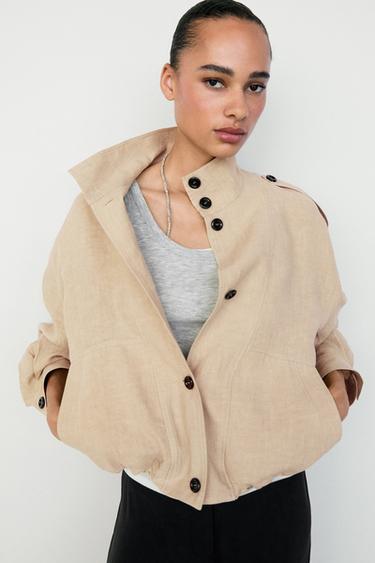 Zara 100% linen fluid bomber jacket - Mustard