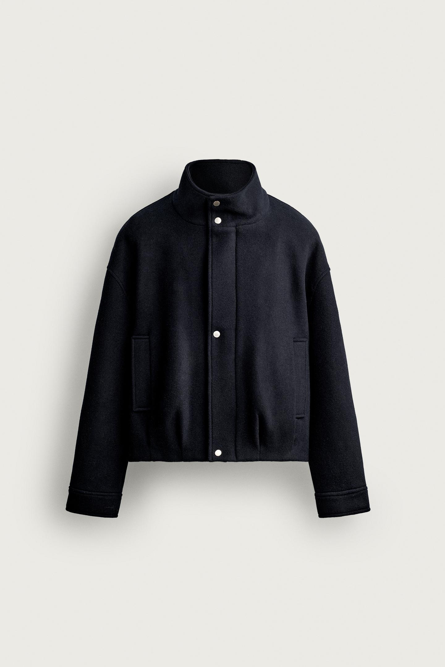 Мужская куртка Zara Cropped Wool-Blend, цвет: Тёмно-синий — фото 8