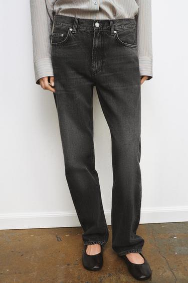 ZW COLLECTION MID-WAIST STRAIGHT JEANS - Black by Zara