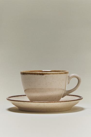 PORCELAIN TEACUP WITH ANTIQUE FINISH RIM - Light ecru by Zara - Image 5