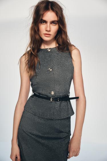Zara MARLED BELTED VEST - Gray marl