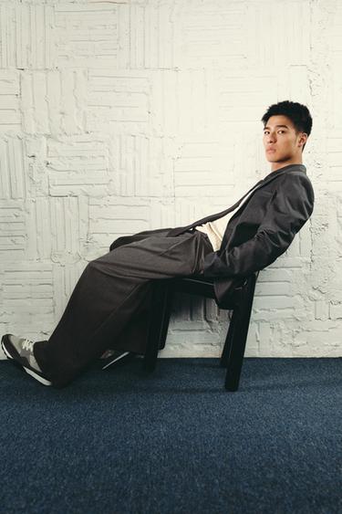 Zara 標準版細條紋羊毛西裝外套 - 灰色