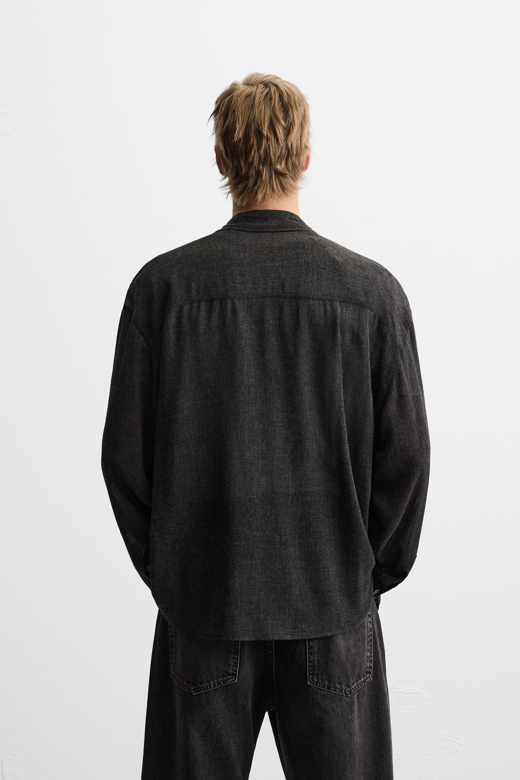 【ZARA】RELAXED FIT デニムシャツ ブラック | 7545/480/800 RELAXED FIT FLOWY SHIRT - Black | ZARA United States