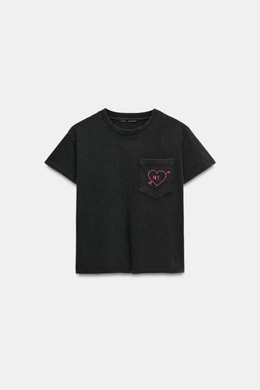 Zara WASHED EFFECT POCKET T-SHIRT - Anthracite grey