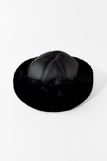 DOUBLE-FACED FAUX FUR HAT - Black by Zara