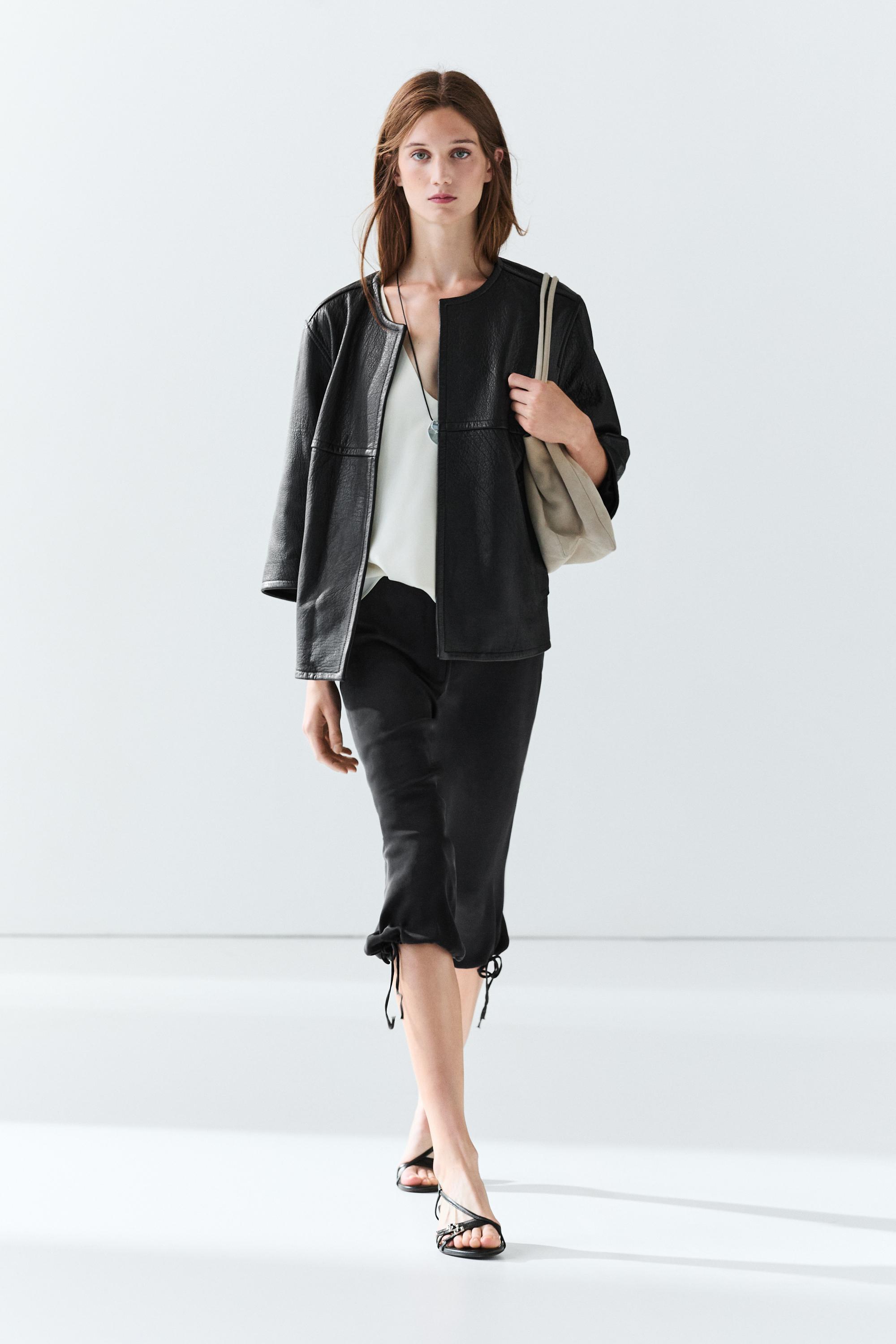 Veste courte en cuir nappa