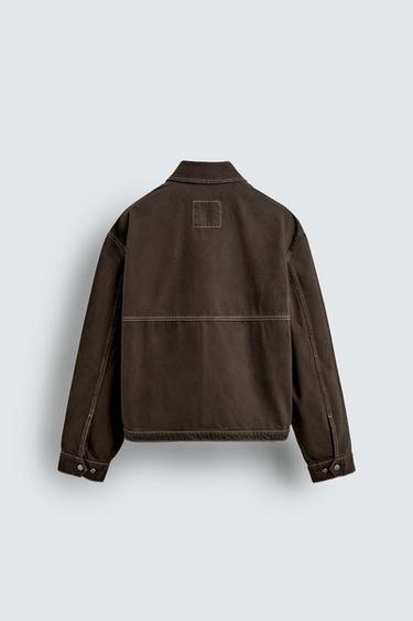 VESTE DÉLAVÉE SURPIQÛRE CONTRASTE - Marron de Zara - Image 7