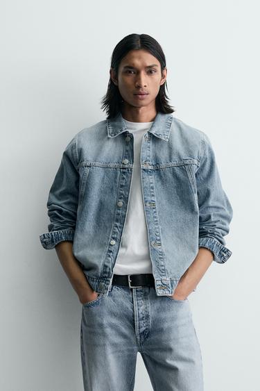 Zara BASIC DENIM JACKET - Mid-blue