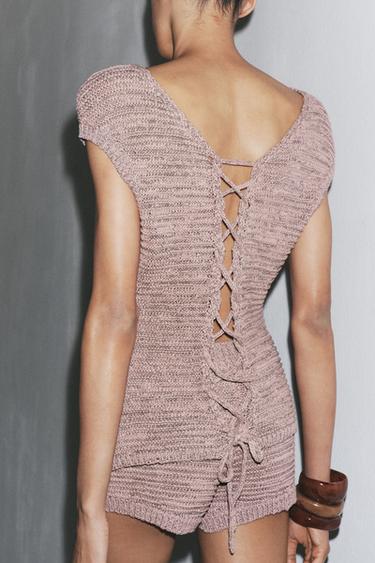 Zara TEXTURED KNIT TOP - Mauve