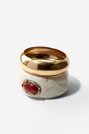 Zara PACK OF METAL AND RESIN BRACELETS - Cream