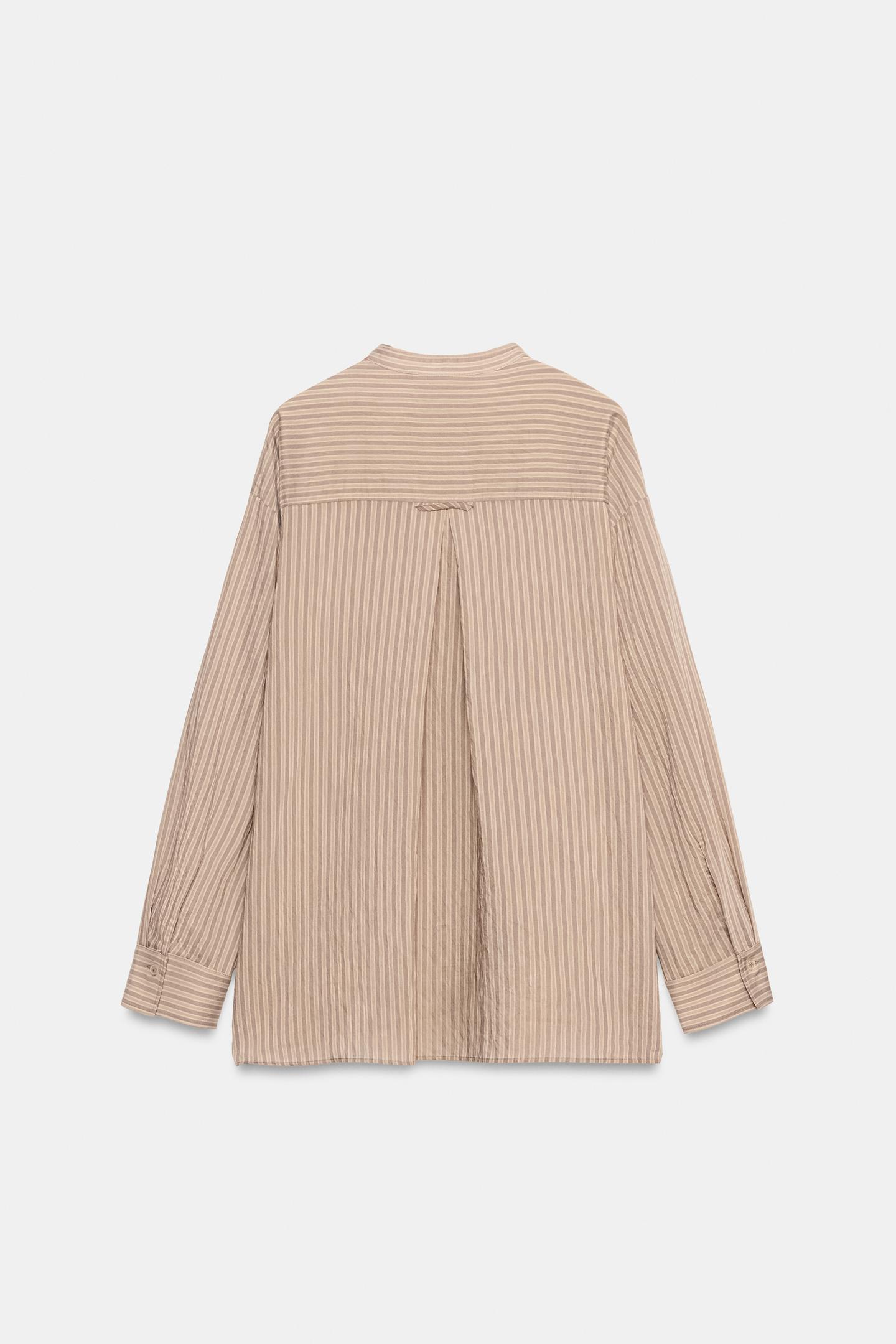 Женская рубашка Zara ZW Collection Striped, цвет: Серый / Рыжевато-коричневый — фото 6