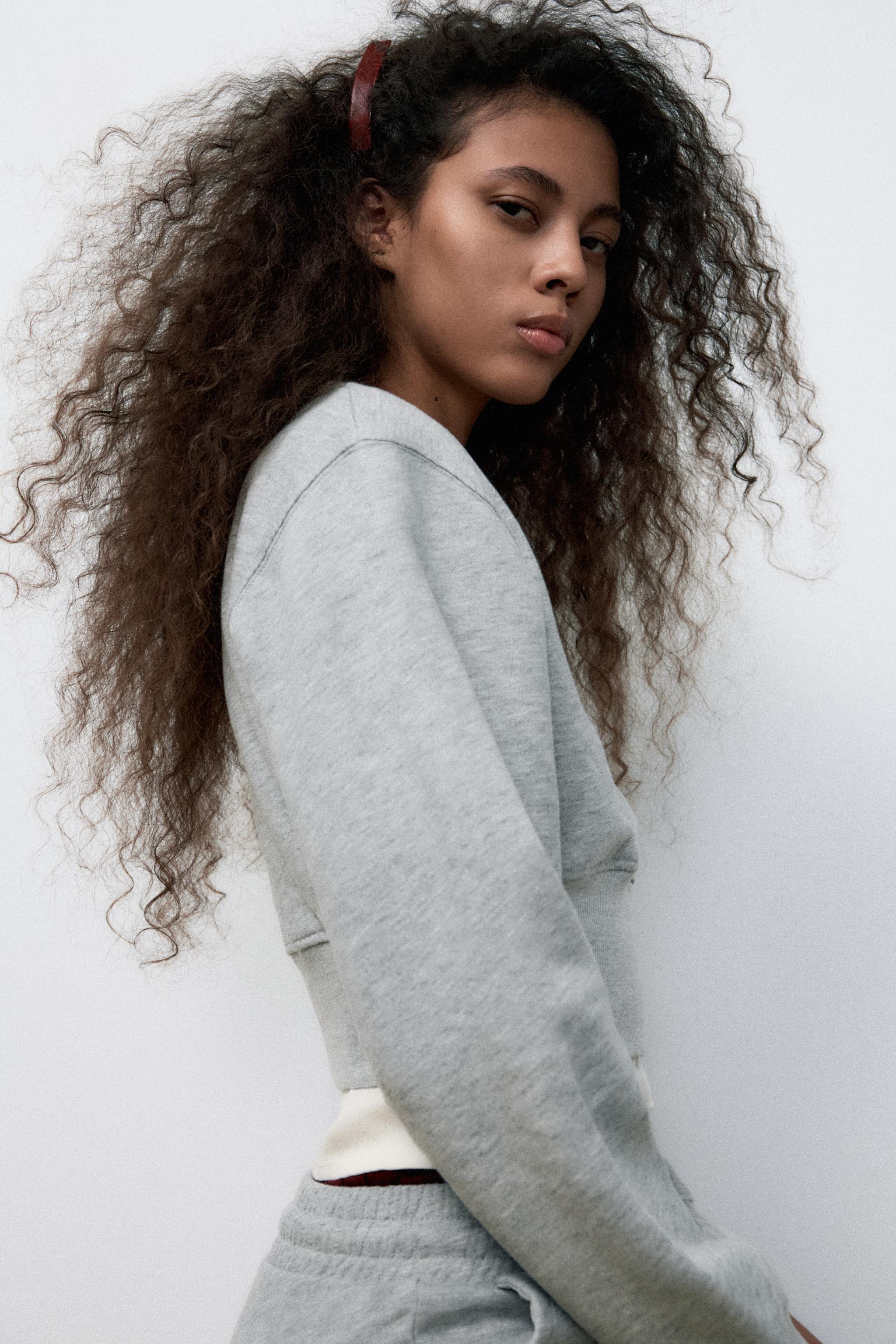 CROPPED PLUSH SWEATSHIRT - Grey marl | ZARA Australia