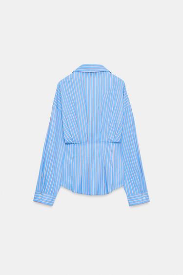CHEMISE EN POPELINE À RAYURES ET PINCES - Rayure rouge de Zara - Image 7
