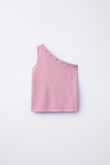 CAMISETA ASIMÉTRICA EYELETS - Rosado de Zara - Imagen 0