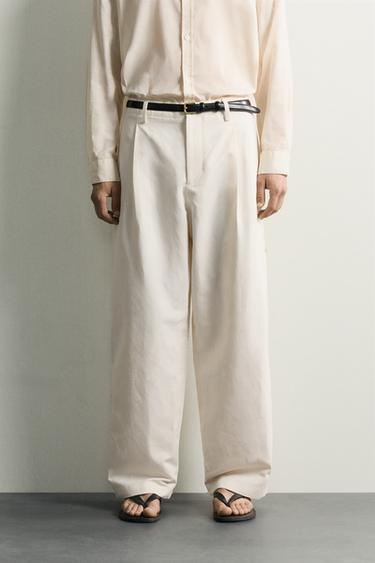 RELAXED FIT PLEATED TROUSERS - Ecru by Zara