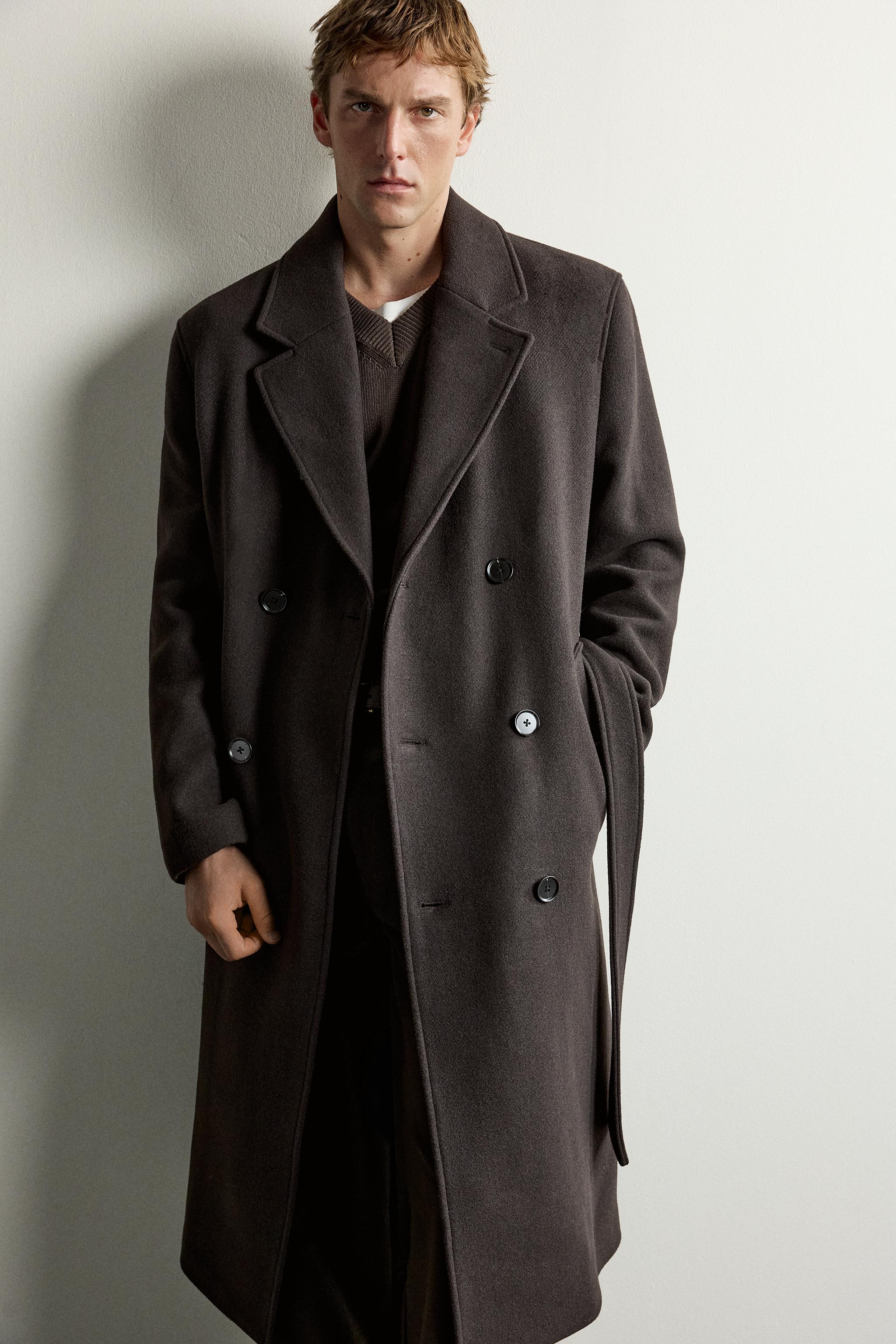ウール混ベルト付きダブルブレストコート - ブラウン | ZARA Japan / 日本