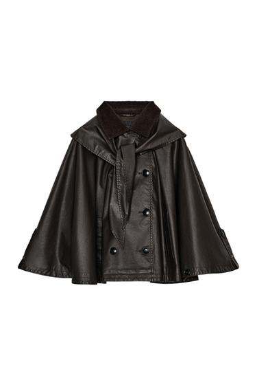 WAXED CAPE WITH DETACHABLE LAPEL COLLAR - Dark brown by Zara