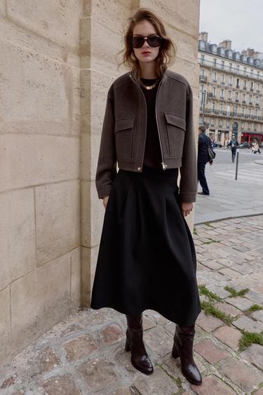 Zara SOFT HIGH COLLAR JACKET - Brown - Image 0