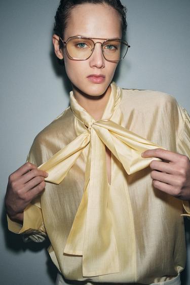 ZW COLLECTION SATIN SHIRT WITH TIES - Yellow by Zara - Image 1