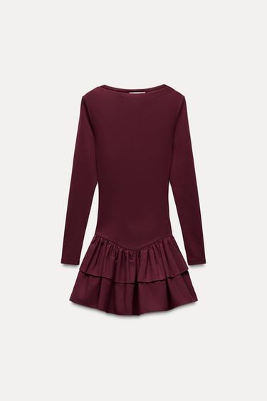 SHORT RUFFLED DRESS - Burgundy by Zara