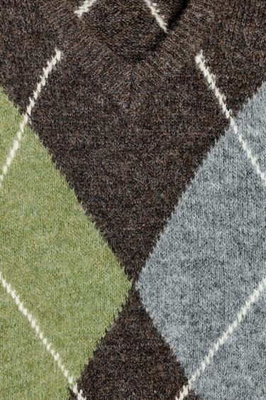 DIAMOND KNIT JUMPER - Brown / Green by Zara - Image 7