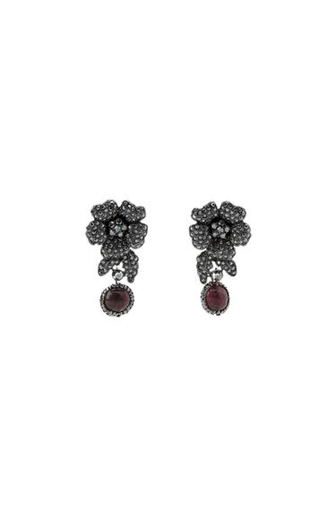 FLOWER STONE EARRINGS - Anthracite grey by Zara - Image 0