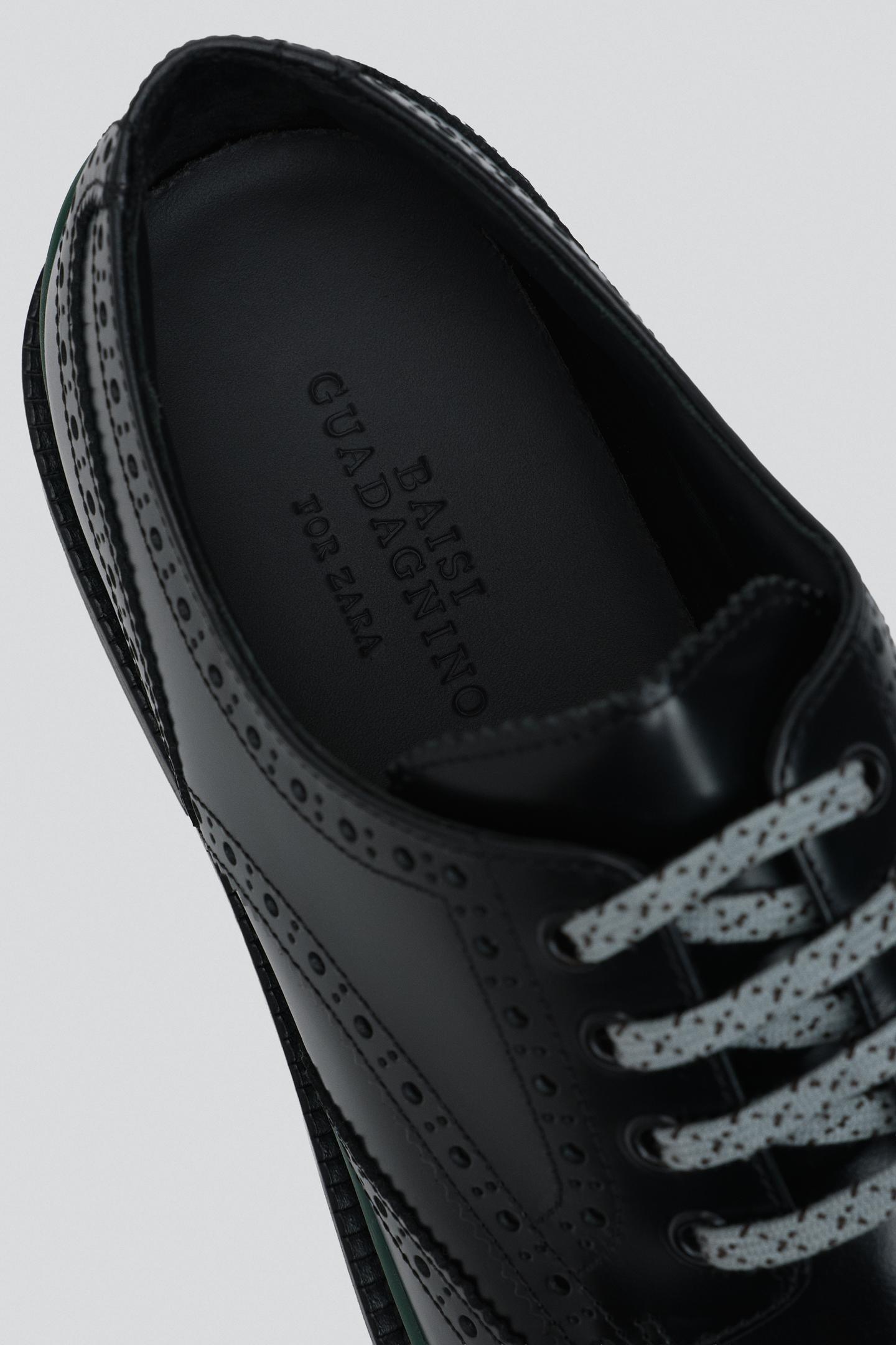 Мужские туфли Zara Leather Brogues, цвет: Чёрный — фото 6