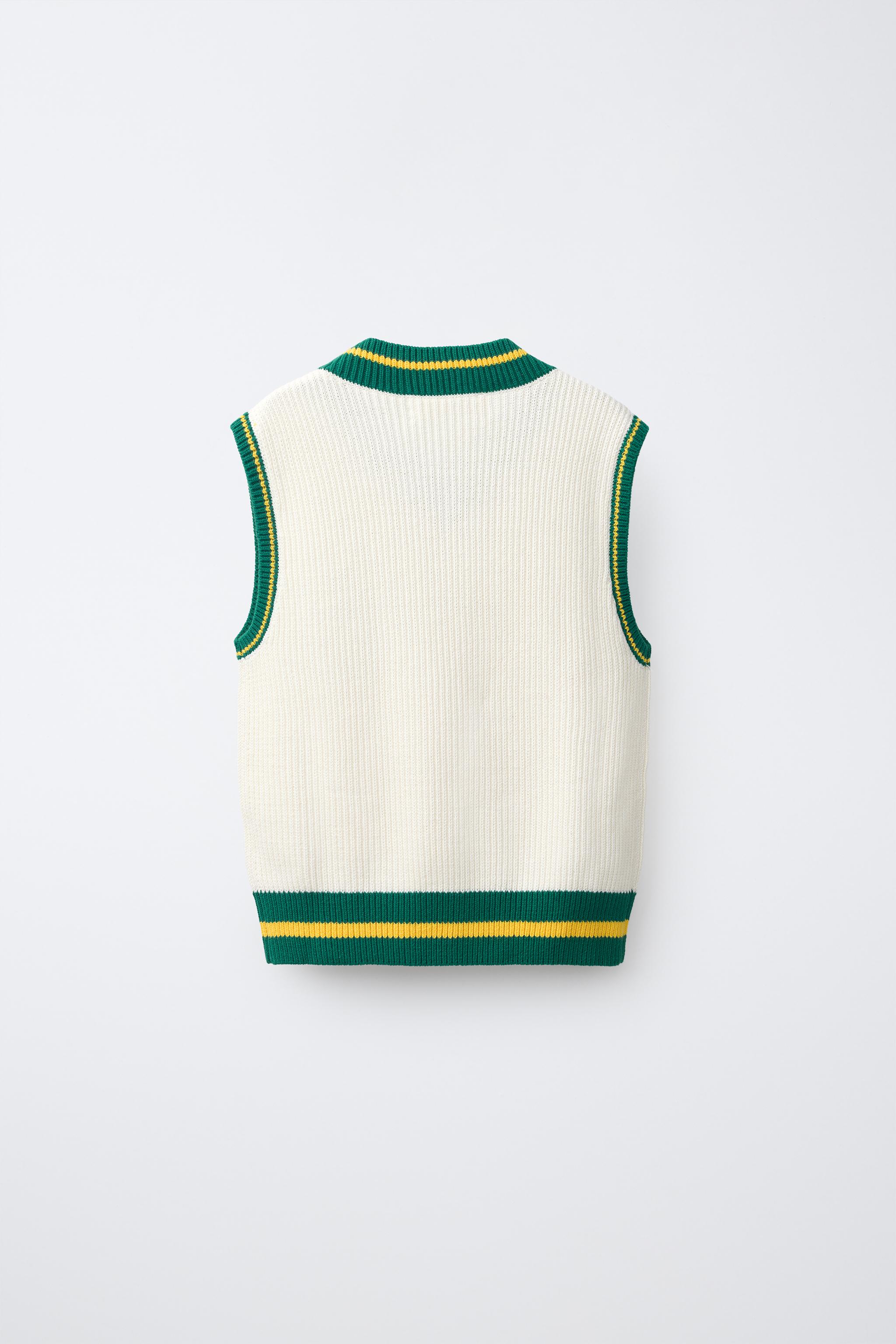 VARSITY KNIT VEST — Ecru